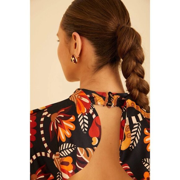 💕FARM RIO💕 Nature Beauty Red Scarf Backless Midi Dress ~ Large L NWT - Picture 10 of 16